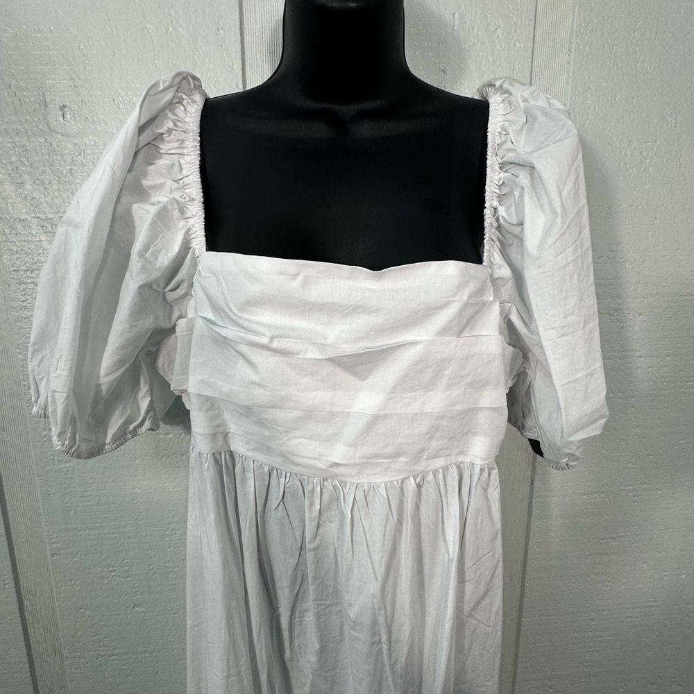 Know One Cares White Empire Cut Poplin Puff Sleeve Midi Dress Size Large NWT - Picture 6 of 14